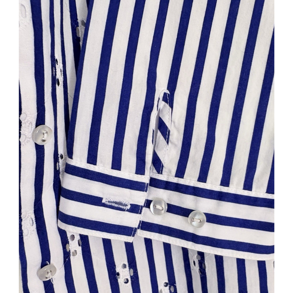 Allison Daley Striped Floral Eyelet Cotton Button Front Shirt Blue White Career - Picture 5 of 9
